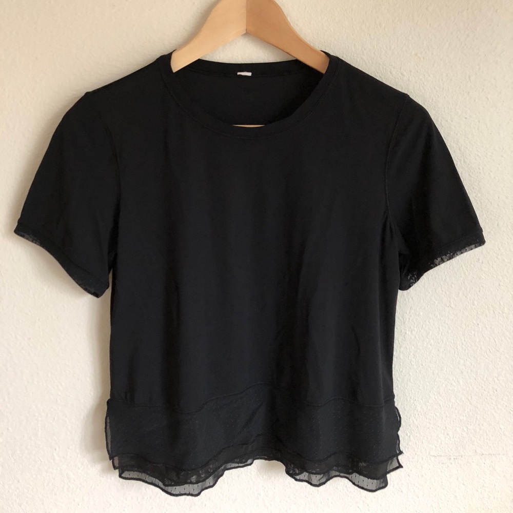 Black lululemon crop top with lace detail